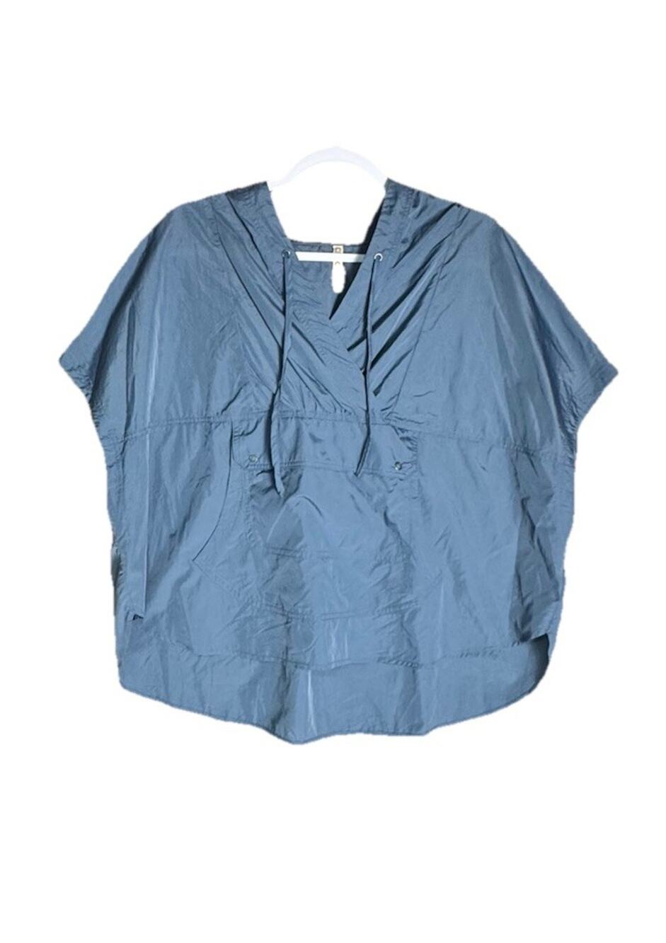 XCVI Cepheus Blue Hooded Poncho Sz 1/M Short Sleeve Oversized Relaxed Lagenlook
